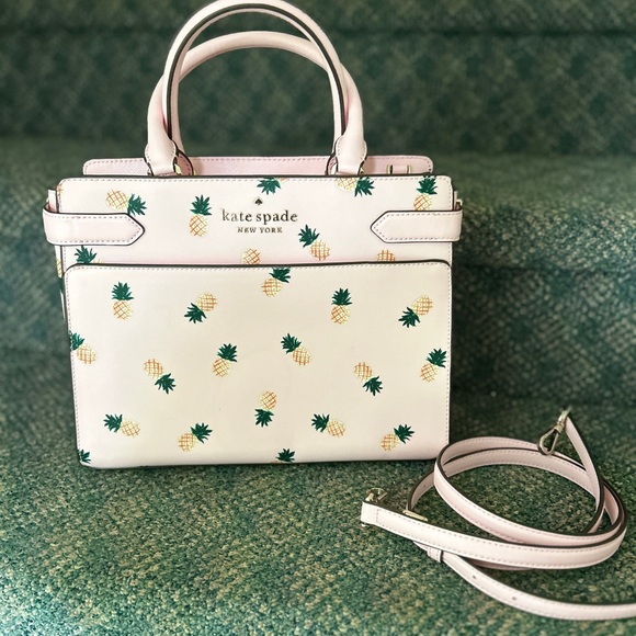 Kate Spade Staci Pineapple Medium Top Zip Pink Satchel - Picture 1 of 11